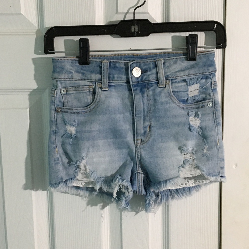 Light wash high waisted jean shorts